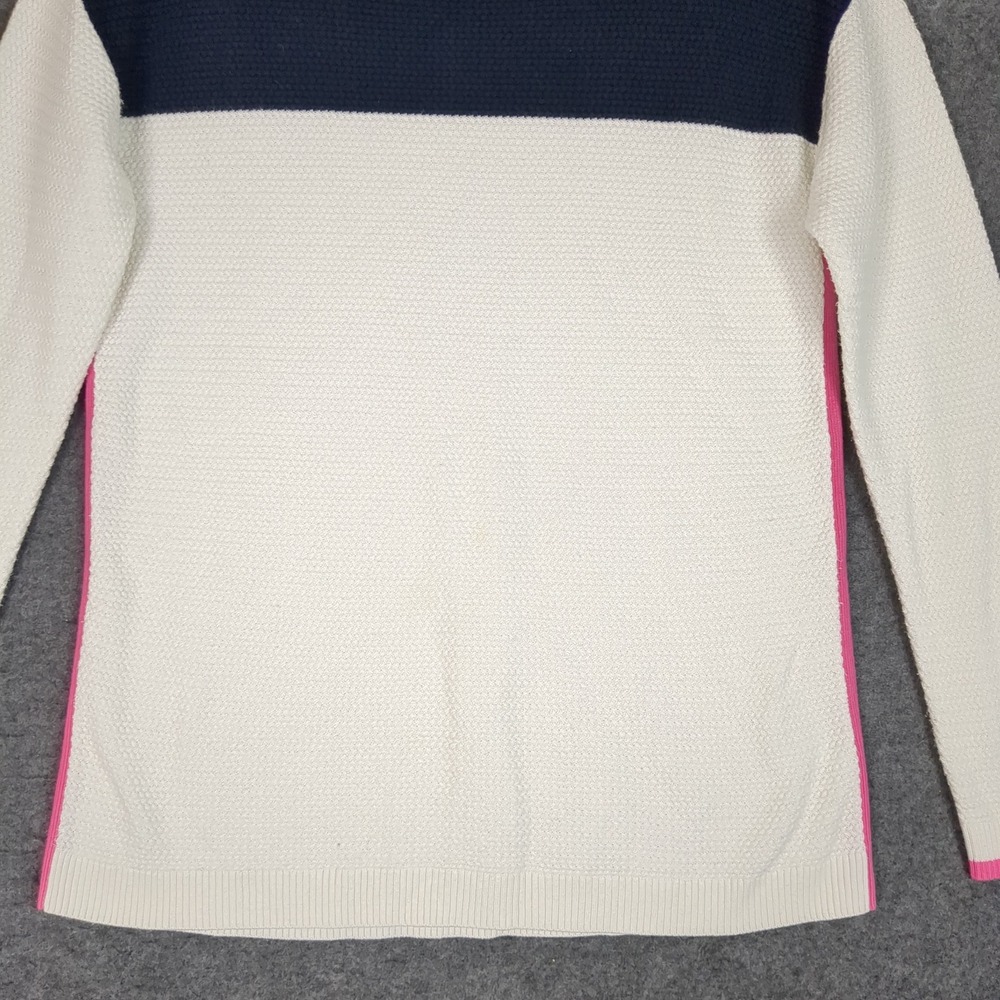 Talbots Women Colorblock Knit Sweater Navy Blue White Pink Crew Neck Long Sleeve - Picture 5 of 11